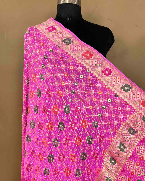 Baby Pink Meenakari Georgette Bandhani Dupatta