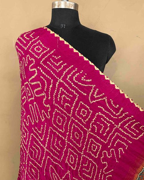 Rust & Pink Gajji Ajrakh Bandhani Dupatta