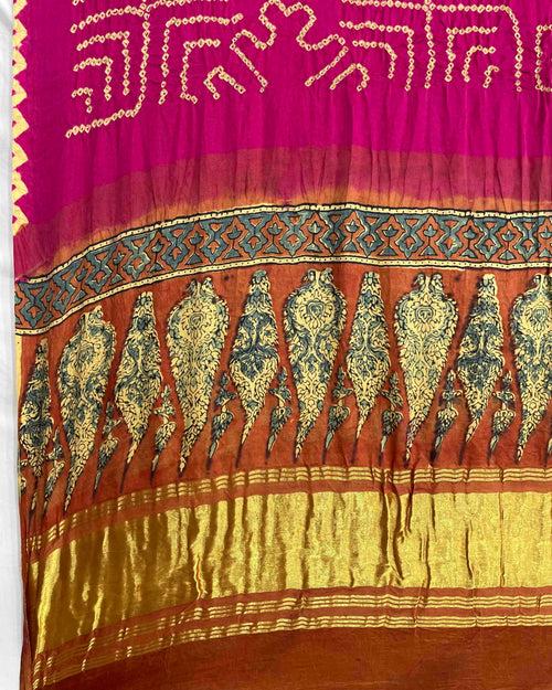 Rust & Pink Gajji Ajrakh Bandhani Dupatta