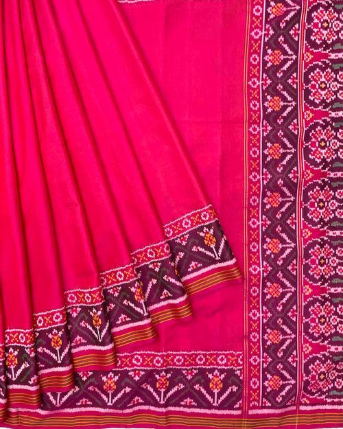 Pink Plain Patola Saree