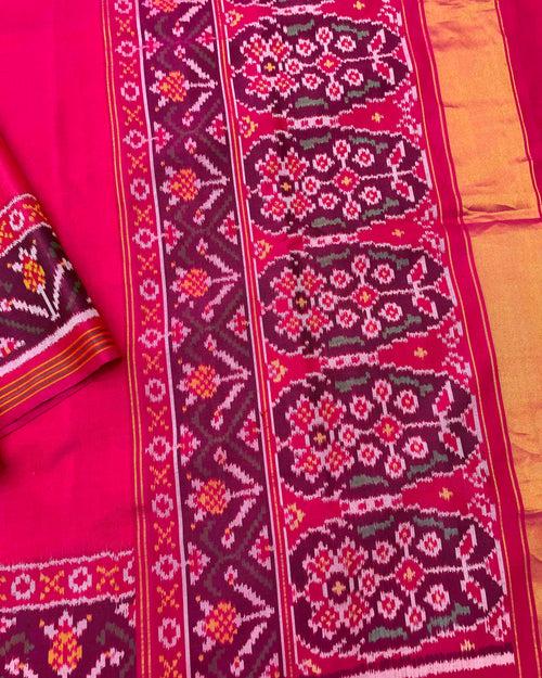 Pink Plain Patola Saree