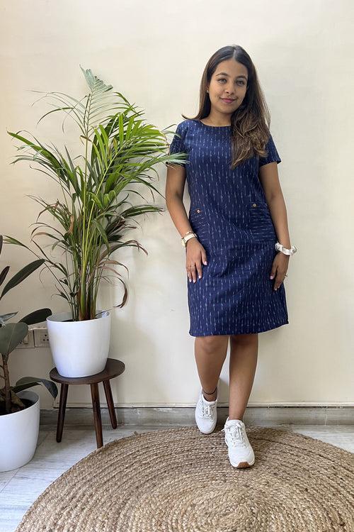 Hampi Ikat shift dress-Blue