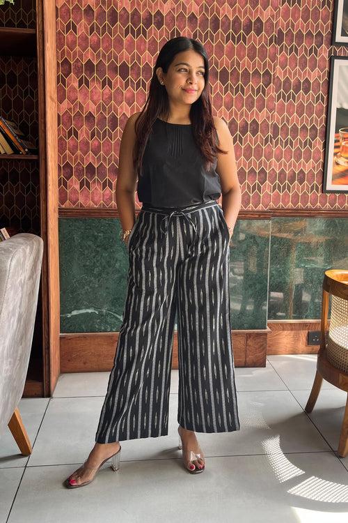 Black wide legged Ikat pants