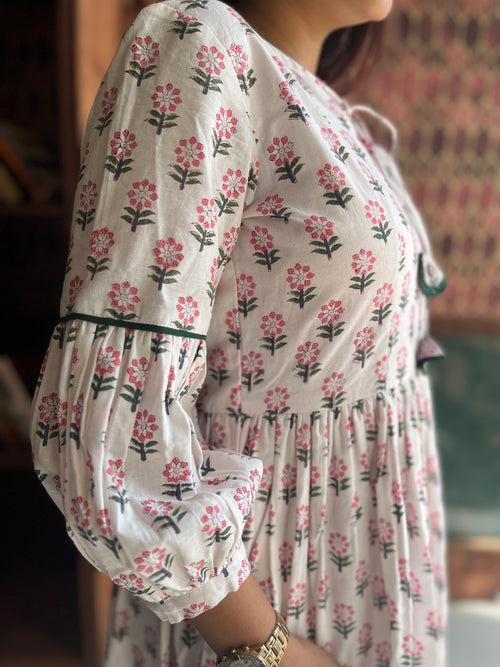 White spring block printed dress