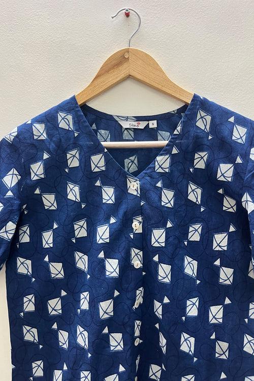 Indigo hand-blocked tops