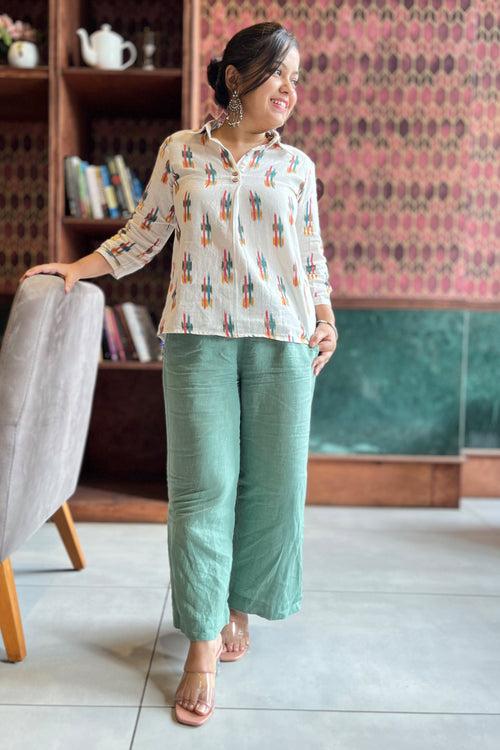 Wide leg Linen pants-Sage