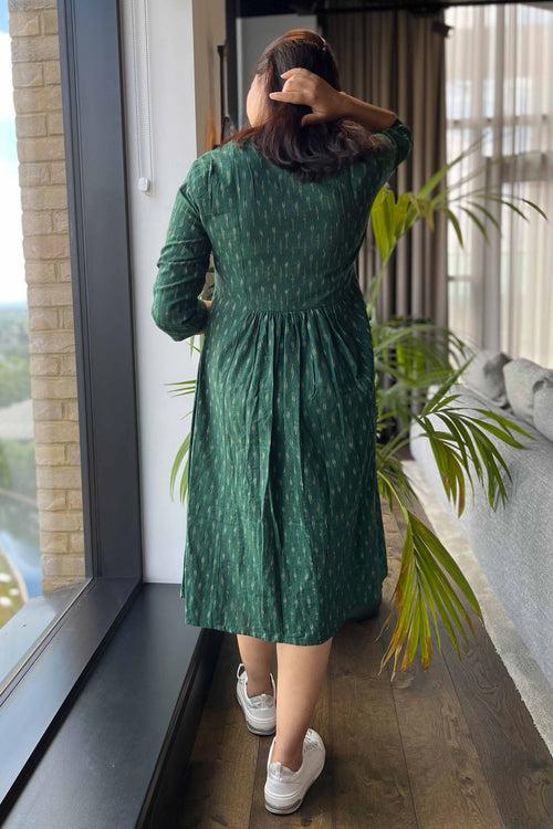 Roohi Ikat Dress-Bottle green