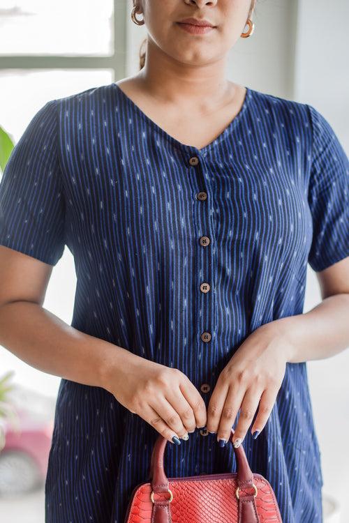 Navy Striped Ikat dress