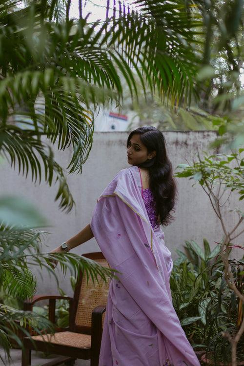 Floral Lavender Beautiful Khadi Jamdani Saree