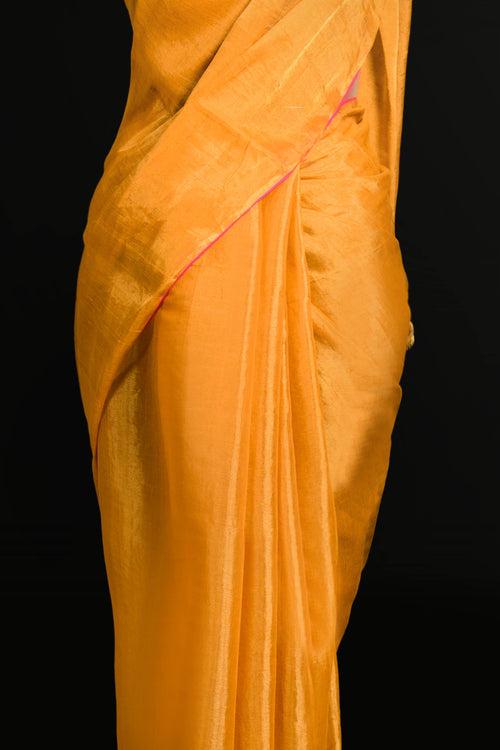 Golden Yellow Tissue Linen Saree