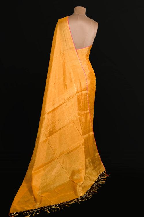 Golden Yellow Tissue Linen Saree