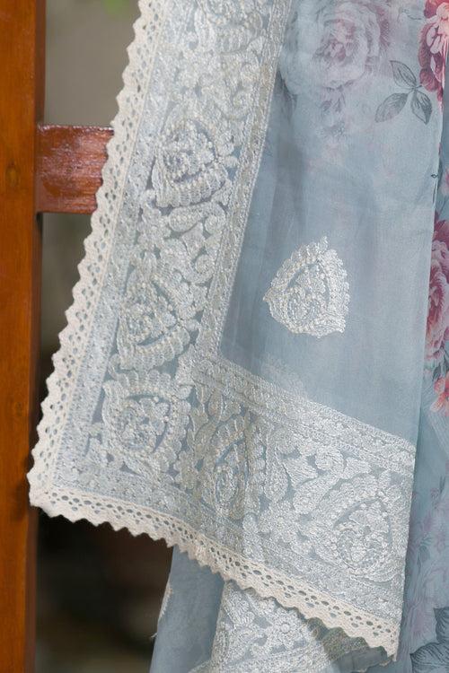 Victorian Garden - Embroidery Floral Organza Saree