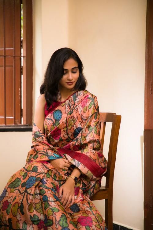 Prana - Pen Kalamkari Tussar Silk Saree