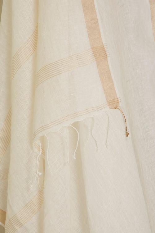 Golden White - Handwoven Linen Saree
