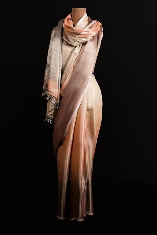 Classy Peach Tissue Linen Saree