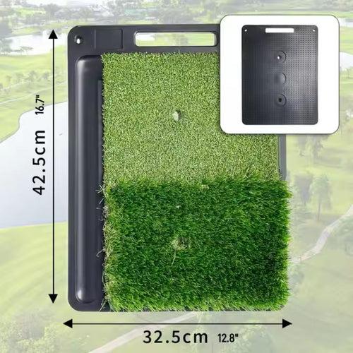 GolfBasic Dual Turf Golf Practice Mat with Ball Tray