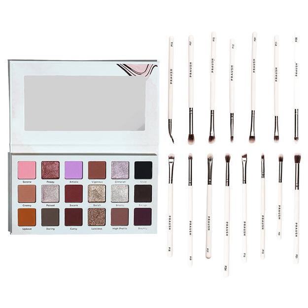 Eyeshadow Palette + Eye Brush Set (15 pcs) Bundle