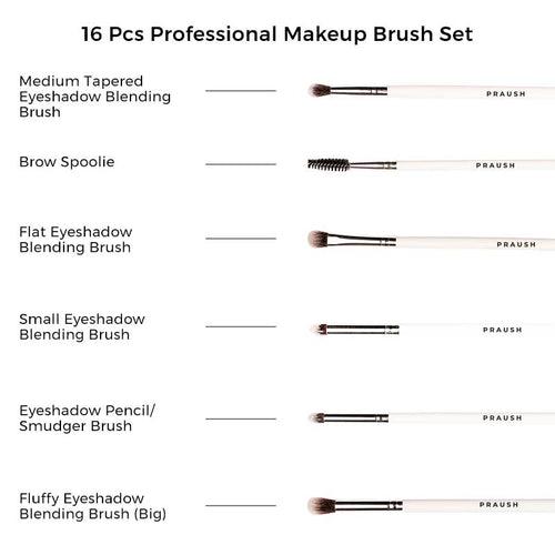 16 Pcs Professional Makeup Brush Set (Face + Eyes) with FREE Marble Makeup Pouch