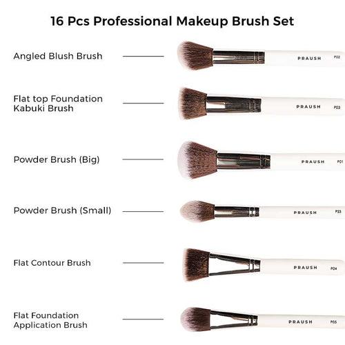 16 Pcs Professional Makeup Brush Set (Face + Eyes) with FREE Marble Makeup Pouch