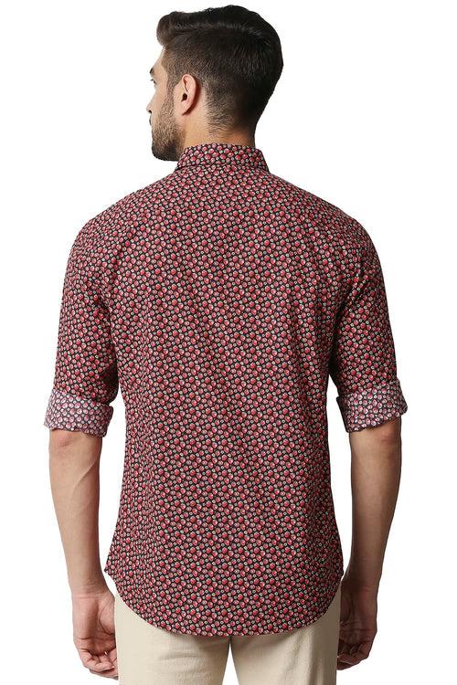 Basics Slim Fit Digital Poplin Printed Shirt