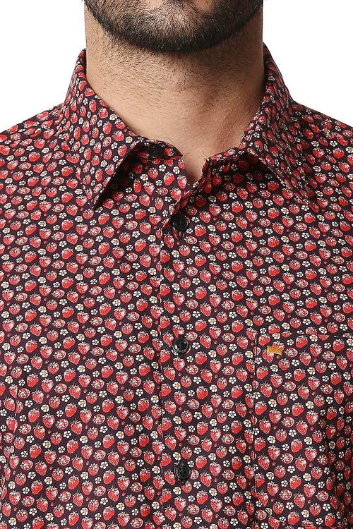 Basics Slim Fit Digital Poplin Printed Shirt