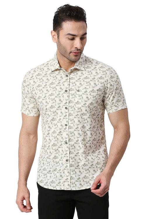 Slim Fit Cotton Poplin Printed Halfsleeves Shirt