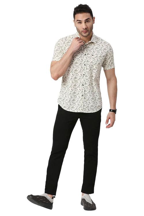 Slim Fit Cotton Poplin Printed Halfsleeves Shirt