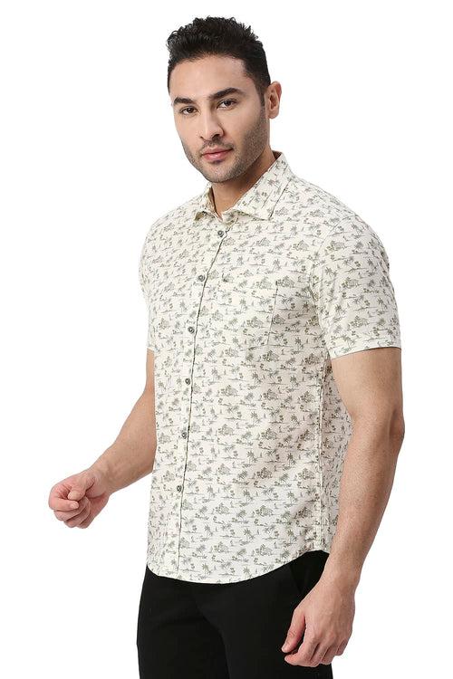 Slim Fit Cotton Poplin Printed Halfsleeves Shirt