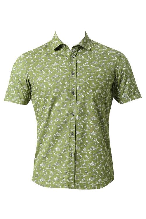 Slim Fit Cotton Poplin Printed Halfsleeves Shirt