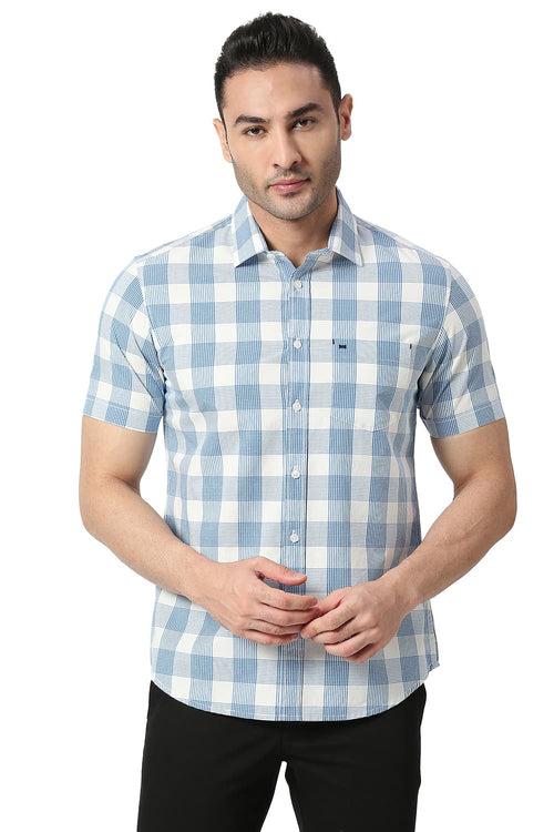 Slim Fit Cotton Checks Halfsleeves Shirt