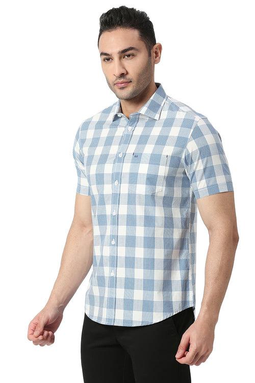 Slim Fit Cotton Checks Halfsleeves Shirt