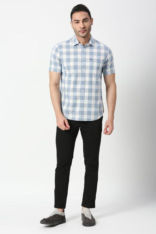 Slim Fit Cotton Checks Halfsleeves Shirt