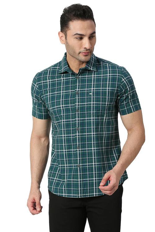 Slim Fit Cotton Checks Halfsleeves Shirt