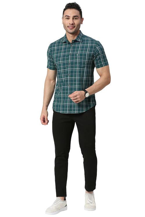 Slim Fit Cotton Checks Halfsleeves Shirt