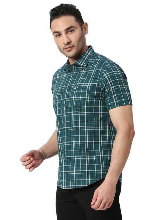 Slim Fit Cotton Checks Halfsleeves Shirt