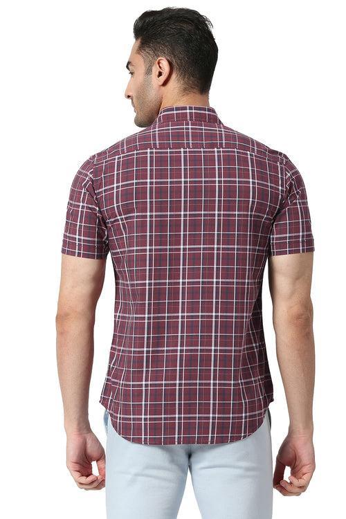 Slim Fit Cotton Checks Halfsleeves Shirt