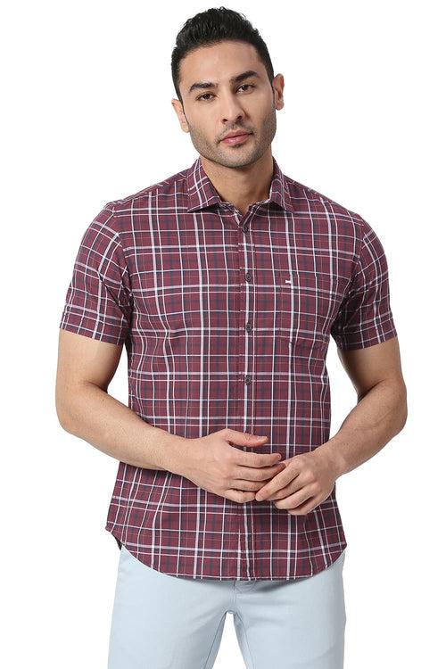 Slim Fit Cotton Checks Halfsleeves Shirt