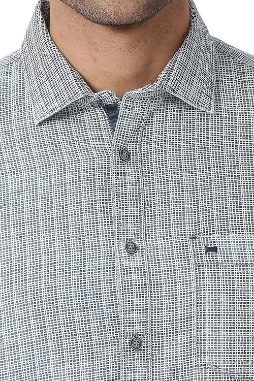 Basics Slim Fit Cotton Polyester Indigo Printed Shirt