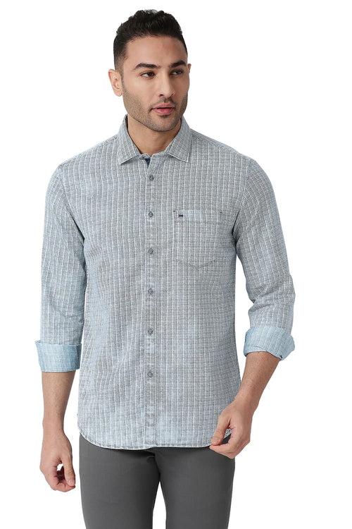 Basics Slim Fit Cotton Polyester Indigo Printed Shirt