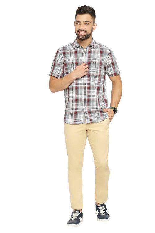 Slim Fit Cotton Polyester Twill Checks Halfsleeves Shirt