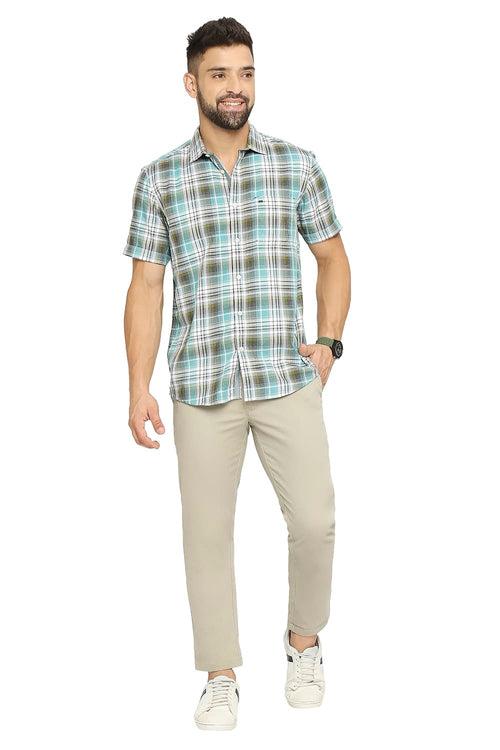 Slim Fit Cotton Polyester Twill Checks Halfsleeves Shirt