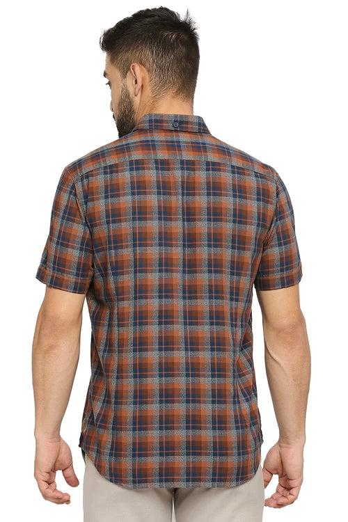 Slim Fit Cotton Twill Checks Halfsleeves Shirt