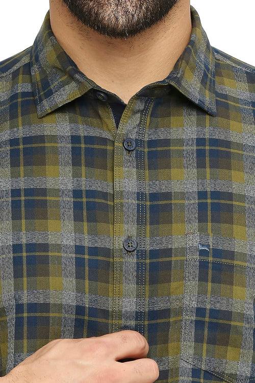 Slim Fit Cotton Twill Checks Halfsleeves Shirt