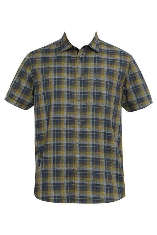 Slim Fit Cotton Twill Checks Halfsleeves Shirt