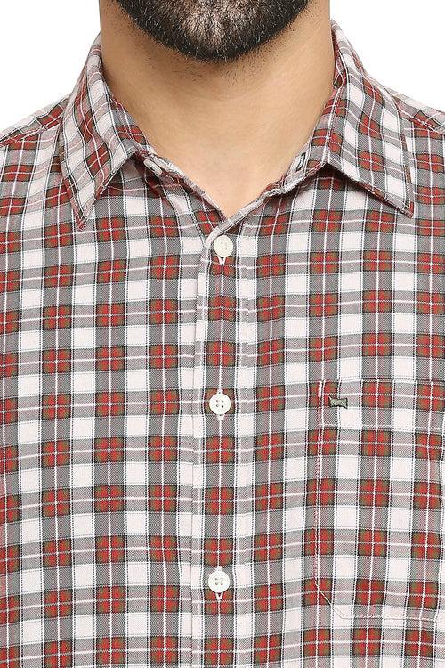 Slim Fit Cotton Twill Checks Halfsleeves Shirt