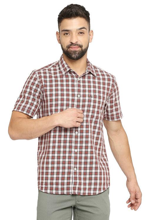 Slim Fit Cotton Twill Checks Halfsleeves Shirt