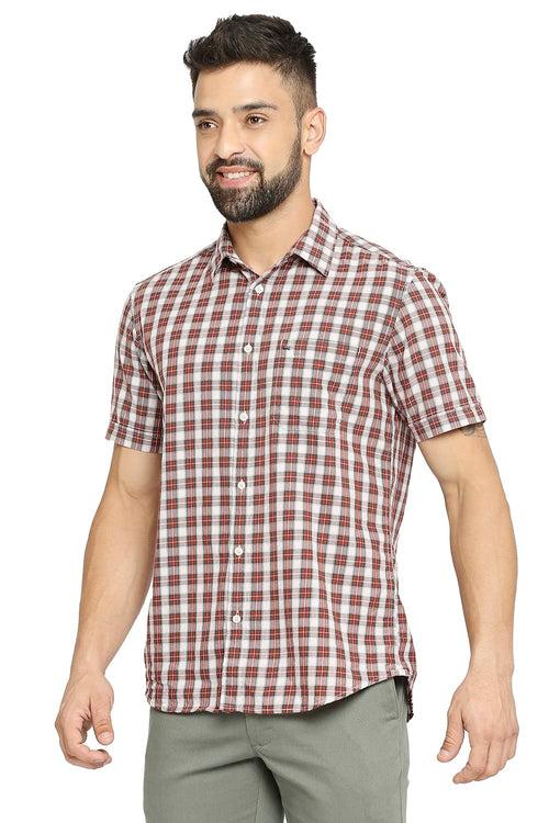 Slim Fit Cotton Twill Checks Halfsleeves Shirt