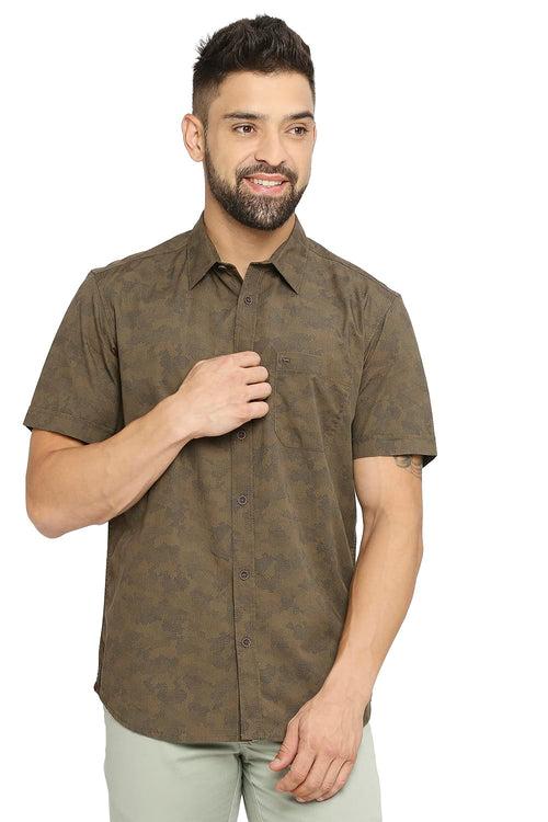 Slim Fit Cotton Poplin Printed Halfsleeves Shirt