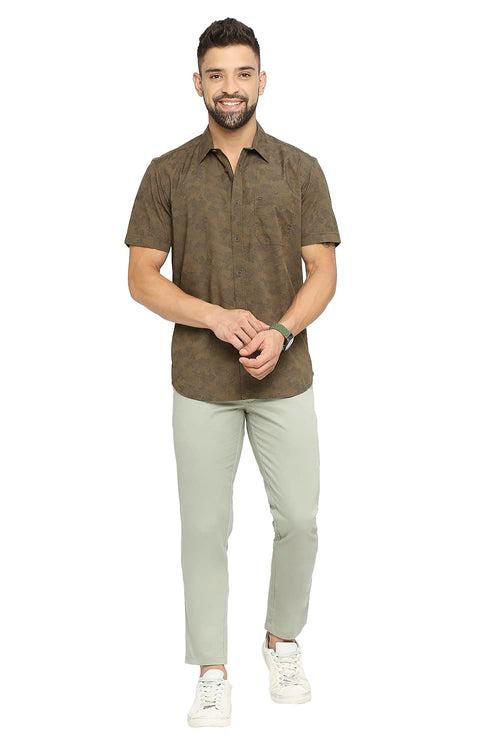 Slim Fit Cotton Poplin Printed Halfsleeves Shirt