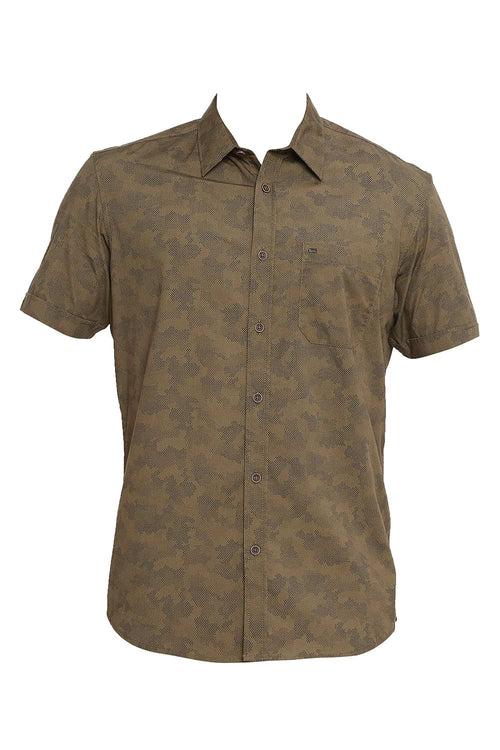 Slim Fit Cotton Poplin Printed Halfsleeves Shirt